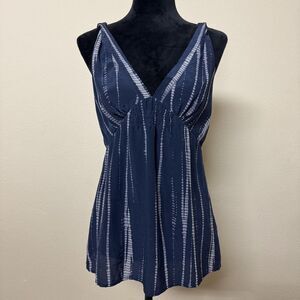 Banana Republic Tank Top Womens Medium Blue Silk V Neck Cami Tie Dye Hippie Boho